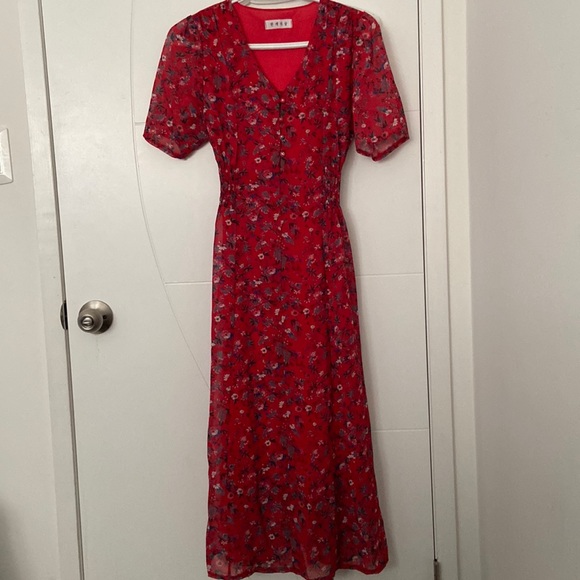Midi red floral dress - Picture 1 of 3